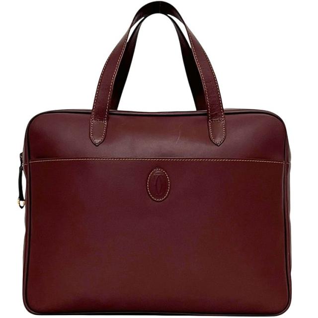 カルティエ ビジネスバッグ ボルドー マスト 美品 書類バッグ レザー 中古 Cartier ワンポイント ロゴマーク ファスナー 書類鞄 a4 メンズ レディース 男女兼用 シンプル ヴィンテージ ビジネス カーフレザー 軽い