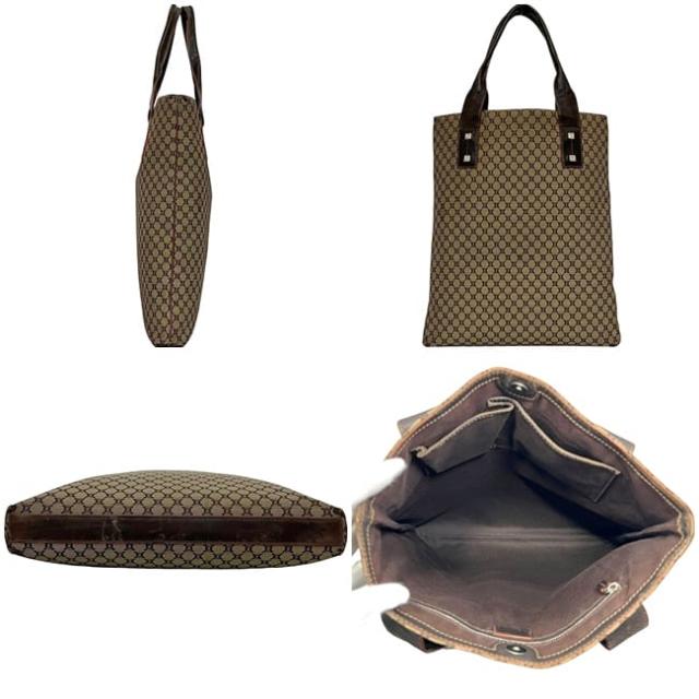 セリーヌ トートバッグ ベージュ ブラウン マカダム 軽い ナイロン レザー 中古 ST 00/36 CELINE ロゴ 総柄 縦長 書類 a4 茶色 メンズ レディース 定番 人気シンプル ヴィンテージ キャンバスバッグ 通勤 通学_1