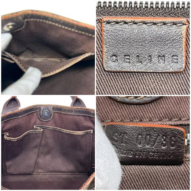 セリーヌ トートバッグ ベージュ ブラウン マカダム 軽い ナイロン レザー 中古 ST 00/36 CELINE ロゴ 総柄 縦長 書類 a4 茶色 メンズ レディース 定番 人気シンプル ヴィンテージ キャンバスバッグ 通勤 通学_2