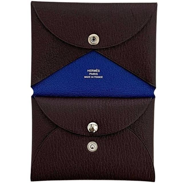 エルメス 二つ折り 財布 カルヴィ デュオ ブラウン ブルー 美品 小銭入れ レザー エプソン 中古 Ｚ刻印 2021年製造 HERMES コインケース 茶色 折りたたみ ホック シンプル 本革 箱付き メンズ レディース 男女兼用 定番_3