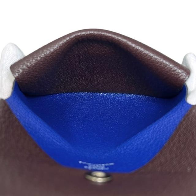 エルメス 二つ折り 財布 カルヴィ デュオ ブラウン ブルー 美品 小銭入れ レザー エプソン 中古 Ｚ刻印 2021年製造 HERMES コインケース 茶色 折りたたみ ホック シンプル 本革 箱付き メンズ レディース 男女兼用 定番_5