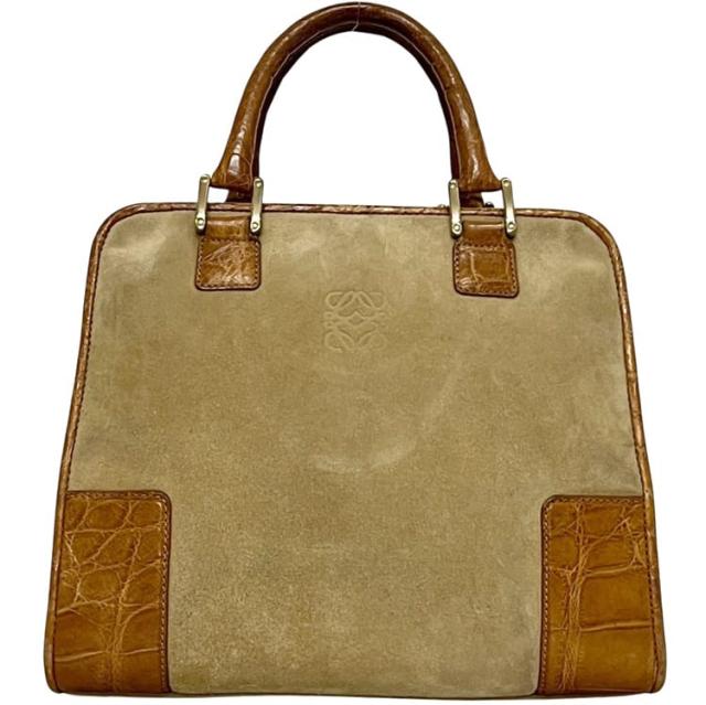 ロエベ ハンドバッグ アマソナ 28 ベージュ ブラウン 美品 スエード レザー クロコ型押し 中古 LOEWE 自立 茶色 ファスナー ヴィンテージ 大容量 ロゴ 刻印 レディース メンズ 定番 人気 男女兼用 ファスナー開閉 シンプル