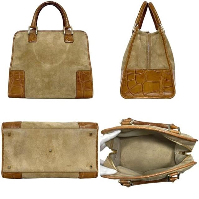 ロエベ ハンドバッグ アマソナ 28 ベージュ ブラウン 美品 スエード レザー クロコ型押し 中古 LOEWE 自立 茶色 ファスナー ヴィンテージ 大容量 ロゴ 刻印 レディース メンズ 定番 人気 男女兼用 ファスナー開閉 シンプル