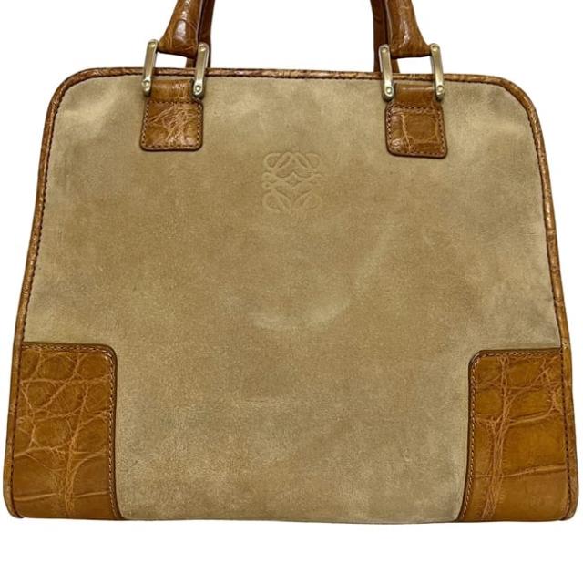 ロエベ ハンドバッグ アマソナ 28 ベージュ ブラウン 美品 スエード レザー クロコ型押し 中古 LOEWE 自立 茶色 ファスナー ヴィンテージ 大容量 ロゴ 刻印 レディース メンズ 定番 人気 男女兼用 ファスナー開閉 シンプル