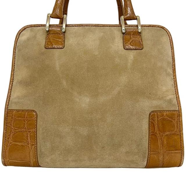 ロエベ ハンドバッグ アマソナ 28 ベージュ ブラウン 美品 スエード レザー クロコ型押し 中古 LOEWE 自立 茶色 ファスナー ヴィンテージ 大容量 ロゴ 刻印 レディース メンズ 定番 人気 男女兼用 ファスナー開閉 シンプル