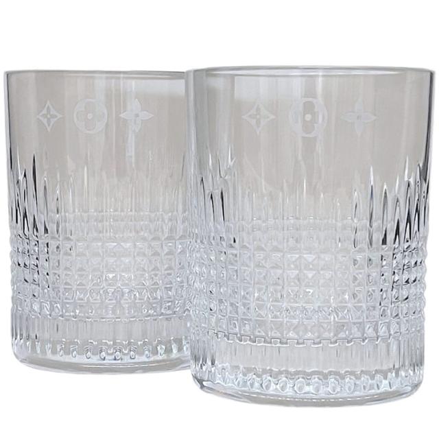 バカラ ルイ ヴィトン ペアグラス ナンシー クリア モノグラムフラワー 未使用 美品 クリスタルガラス Sランク Baccarat LOUIS VUITTON グラス 透明 タンブラー ペア ナンシーシリーズ 箱付き コラボ レア