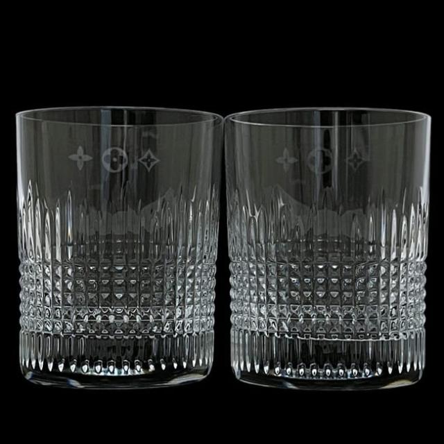 バカラ ルイ ヴィトン ペアグラス ナンシー クリア モノグラムフラワー 未使用 美品 クリスタルガラス Sランク Baccarat LOUIS VUITTON グラス 透明 タンブラー ペア ナンシーシリーズ 箱付き コラボ レア_1
