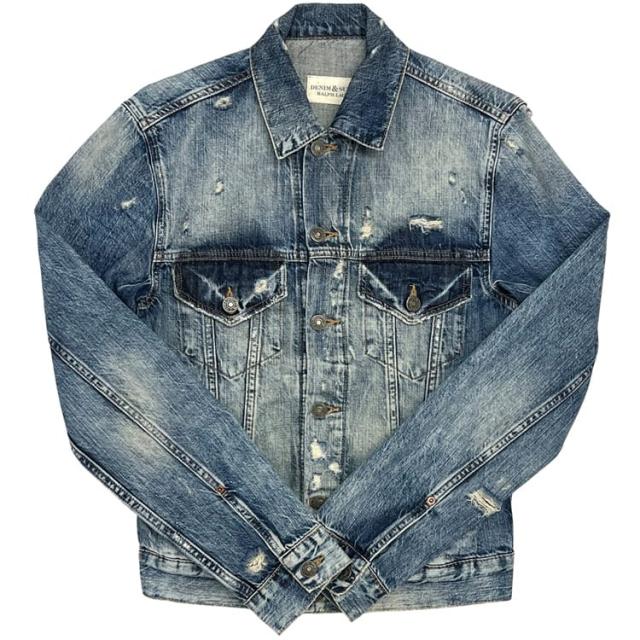美品]DENIM&SUPPLY シングルライダースジャケット ナイロン 紺 美品
