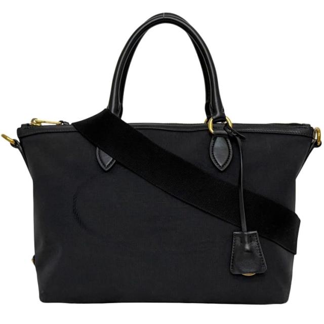 プラダ 2way バッグ ブラック NERO 1BA579 美品 ジャガード キャンバス レザー 中古 197/Ｂ PRADA ショルダーバッグ トートバッグ ファスナー ロゴ シンプル 軽い クロスボディ 黒 レディース 定番 人気