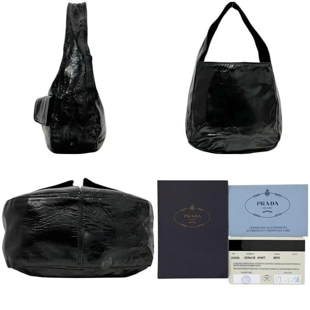 プラダ ハンドバッグ ブラック NERO VERNI CE SPORT B6026 ミニバッグ パテント 中古 51 PRADA トートバッグ 黒 セミショルダー レア ヴィンテージ シンプル トート コーティングレザー 人気_1