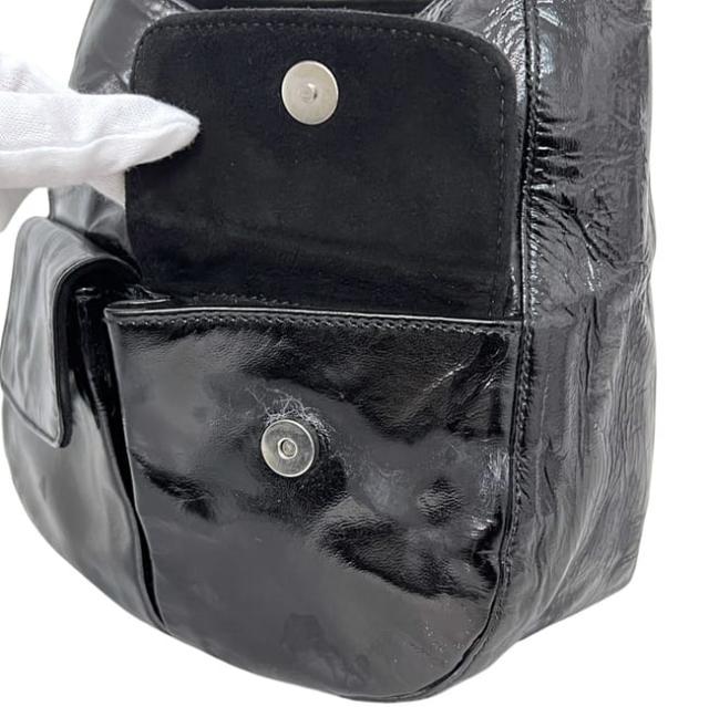 プラダ ハンドバッグ ブラック NERO VERNI CE SPORT B6026 ミニバッグ パテント 中古 51 PRADA トートバッグ 黒 セミショルダー レア ヴィンテージ シンプル トート コーティングレザー 人気_4