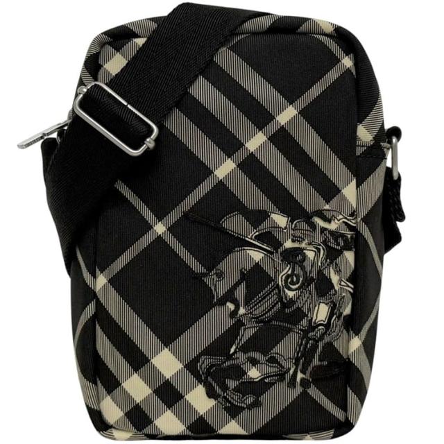 バーバリー ショルダーバッグ ブラック クラシックチェック 8097636 未使用 美品 キャンバス レザー Sランク BURBERRY クロスボディ 黒 ミニバッグ ファスナー チェック柄 ロゴワッペン スマホショルダー ポシェット