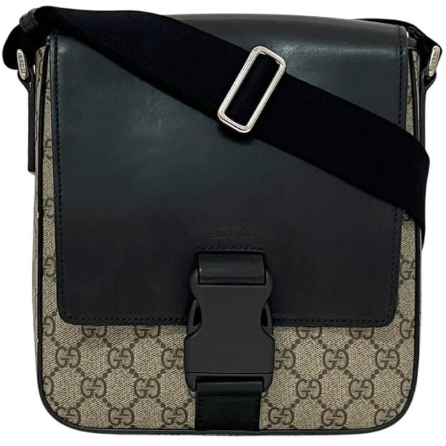グッチ ショルダーバッグ ブラック ベージュ GGスプリーム 473877 美品 GGスプリームキャンバス レザー 中古 213048 GUCCI フラップ GG メンズ クロスボディ 斜め掛け 縦長 メンズ レディース 男女兼用 定番