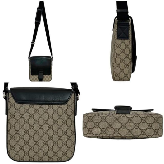 グッチ ショルダーバッグ ブラック ベージュ GGスプリーム 473877 美品 GGスプリームキャンバス レザー 中古 213048 GUCCI フラップ GG メンズ クロスボディ 斜め掛け 縦長 メンズ レディース 男女兼用 定番_1