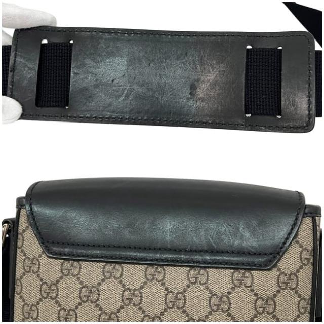 グッチ ショルダーバッグ ブラック ベージュ GGスプリーム 473877 美品 GGスプリームキャンバス レザー 中古 213048 GUCCI フラップ GG メンズ クロスボディ 斜め掛け 縦長 メンズ レディース 男女兼用 定番_6