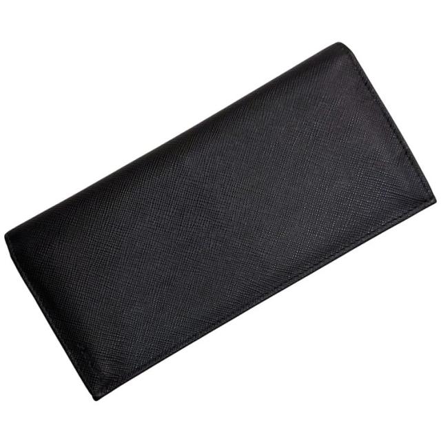 プラダ 二つ折り 長財布 ブラック NERO 2MV836 財布 美品 サフィアーノ レザー 中古 62 Ｄ PRADA 折り財布 黒 ロング ウォレット ワンポイント ロゴ 刻印 ギャランティカード 箱付き メンズ レディース 男女兼用