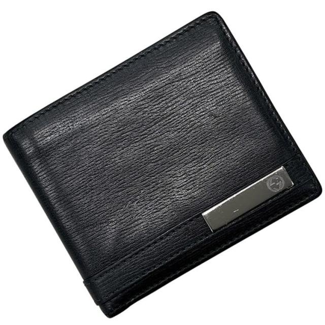 グッチ 二つ折り 財布 ブラック 255852 折り財布 レザー 中古 0416 GUCCI GG ワンポイント ロゴ コンパクト 小銭入れ有 黒 ヴィンテージ メンズ レディース 定番 人気 男女兼用 折り財布 シルバー金具 シンプル
