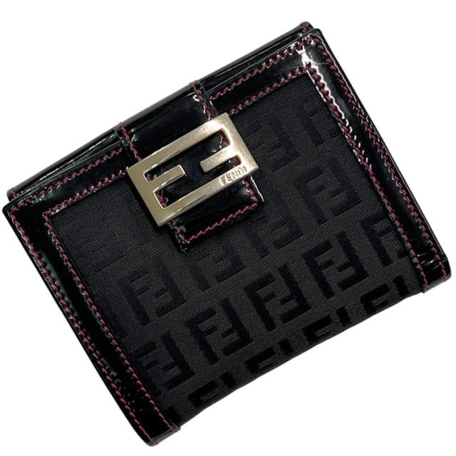フェンディ 二つ折り 財布 ブラック ピンク ズッキーノ 8M0188 美品 