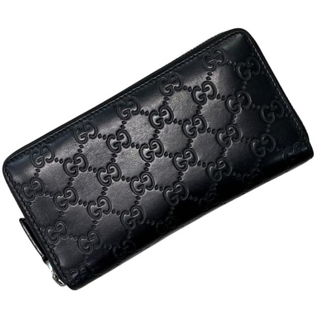 レディース GUCCI ブラックレザー 長財布 GGロゴ