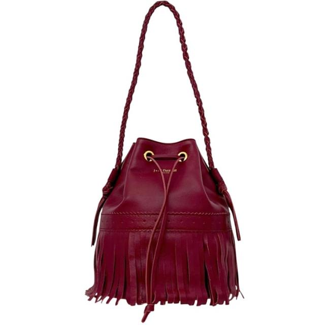 ジェイアンドエム デヴィッドソン 巾着 ハンドバッグ カーニバル レッド 美品 レザー 中古 J&amp;M Davidson 巾着バッグ 赤 ハンド フリンジ トートバッグ レディース 定番 人気 巾着ハンド ヴィンテージ 定番 人気 シンプル