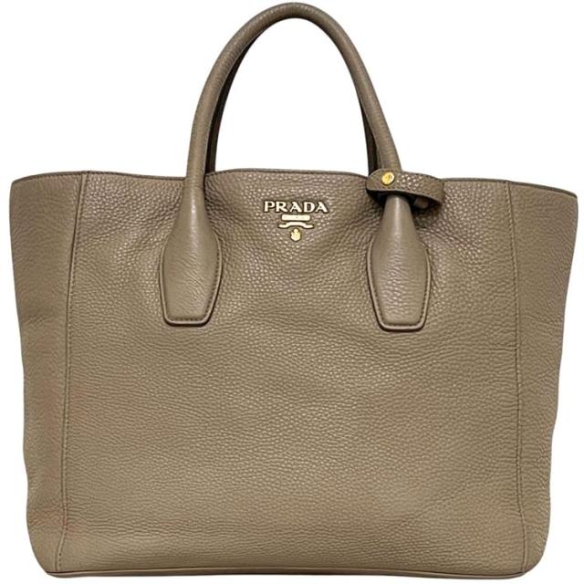 プラダ トートバッグ ベージュ BN2694 美品 レザー 中古 204 PRADA レザートート ロゴ金具 ゴールド金具 大容量 ゴールド金具 シンプル レディース メンズ 男女兼用 定番 人気 革バッグ ヴィンテージ 本革 ビジネス