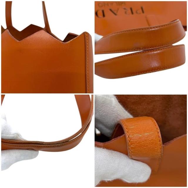 プラダ トートバッグ オレンジ カットロゴ レザー 中古 PRADA ハンドバッグ ロゴ カッティング 本革 レディース メンズ 男女兼用 革トート シンプル ヴィンテージ ロゴマーク 定番 人気 普段使い ワンカラー カジュアル 軽い_4