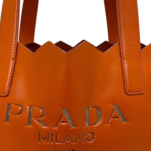 プラダ トートバッグ オレンジ カットロゴ レザー 中古 PRADA ハンドバッグ ロゴ カッティング 本革 レディース メンズ 男女兼用 革トート シンプル ヴィンテージ ロゴマーク 定番 人気 普段使い ワンカラー カジュアル 軽い_6