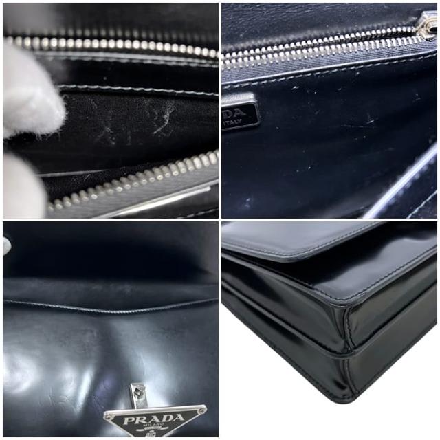 プラダ 2way セミショルダーバッグ ブラック NERO SPAZZOLATO 1BD321 美品 レザー 中古 25 Ｈ PRAD
