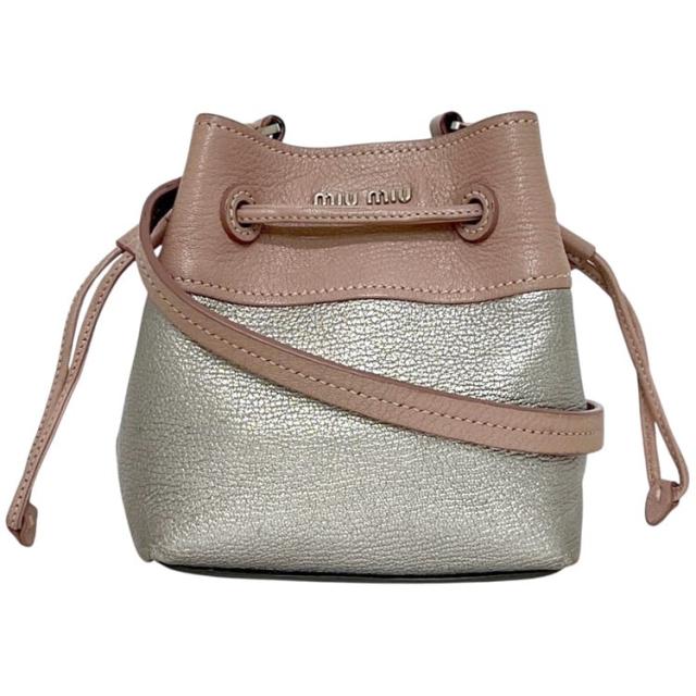 ミュウミュウ 巾着 ショルダーバッグ ピンク シルバー マドラス 美品 レザー 中古 53 miu miu クロスボディ 銀 斜め掛け 巾着バッグ ミニショルダー レディース 女性 定番 人気 バイカラー ミニバッグ ヴィンテージ