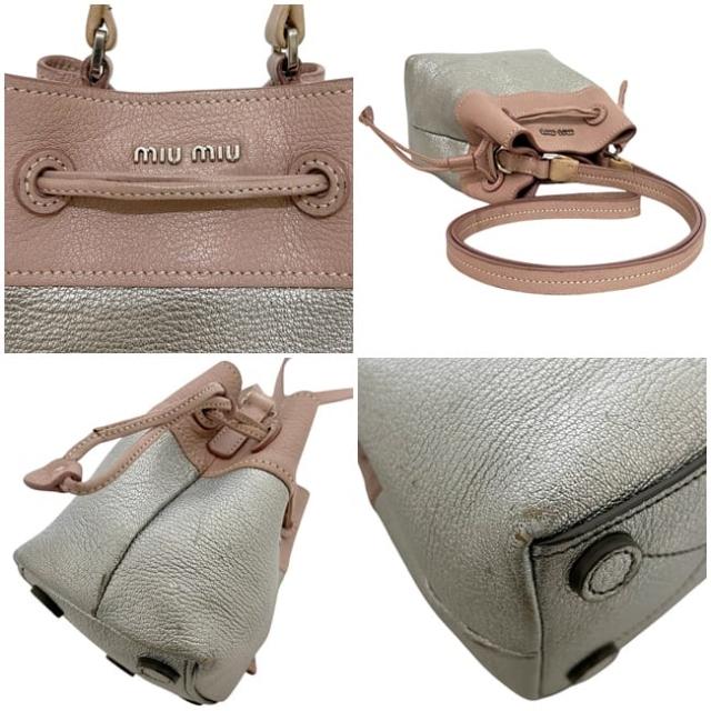 ミュウミュウ 巾着 ショルダーバッグ ピンク シルバー マドラス 美品 レザー 中古 53 miu miu クロスボディ 銀 斜め掛け 巾着バッグ ミニショルダー レディース 女性 定番 人気 バイカラー ミニバッグ ヴィンテージ_2