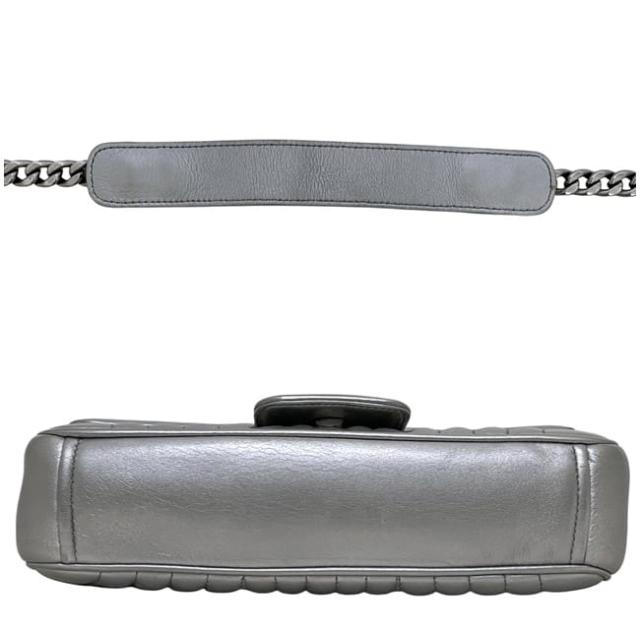 プラダ チェーンショルダー バッグ シルバー ダイアグラム 1BD108 美品 レザー 中古 7/6 PRADA クロスボディ 肩掛け フラップ キルティング ステッチ ロゴ金具 銀 メタリック シンプル シルバー金具 レディース 定番_2