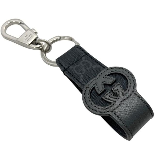 グッチ キーリング ブラック グレー インターロッキング 701432 美品 PVC レザー 中古 479292 GUCCI GG 黒 鍵 ホルダー チャーム キーホルダー バッグチャーム 箱付き ロゴ シンプル 定番 人気 メンズ_3