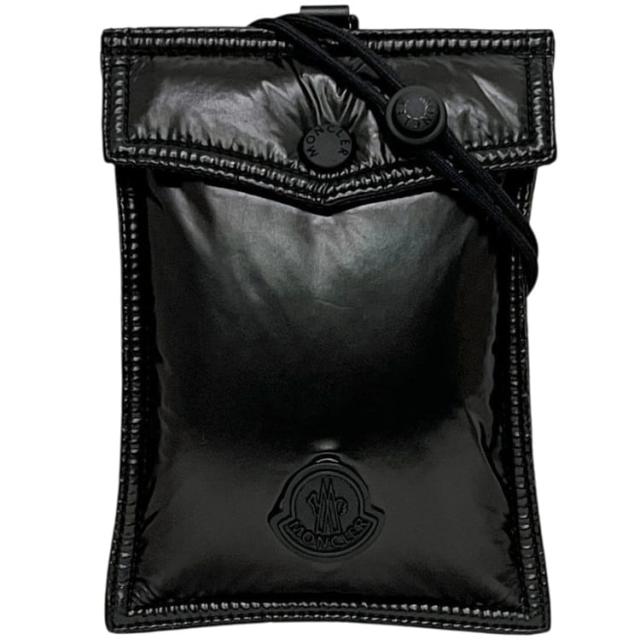 モンクレール ショルダーバッグ ブラック 6B0000 1M3473 美品 ナイロン レザー 中古 MONCLER ポシェット 黒 ミニバッグ クロスボディ パファーバッグ ウェアラブバッグ ミニ ロゴ 定番 人気 メンズ レディース