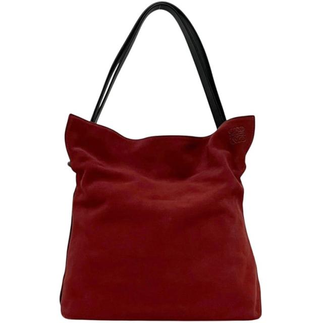 ロエベ トートバッグ フラメンコノット レッド フラメンコ アナグラム - 美品 スエード レザー 中古 061507 LOEWE 肩掛け 赤 黒 クロスボディ 巾着 斜め掛け ショルダーバッグ ワンポイント ロゴ ヴィンテージ