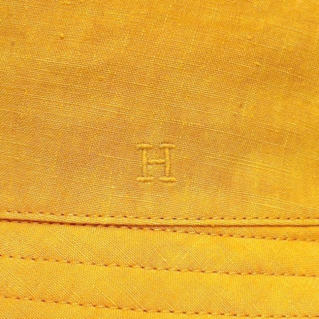 エルメス バケットハット オレンジイエロー 美品 クリーニング済み リネン 中古 HERMES 帽子 バケハ アパレル H ロゴ 刺繍 箱付き レディース メンズ 男女兼用 シンプル ヴィンテージ 刺繍ロゴ 黄色 ワンポイント ブランド