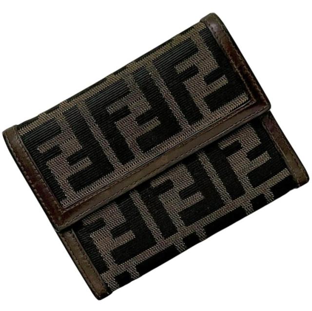 フェンディ 三つ折り 財布 カーキ ブラウン ズッカ 2270 30729 099