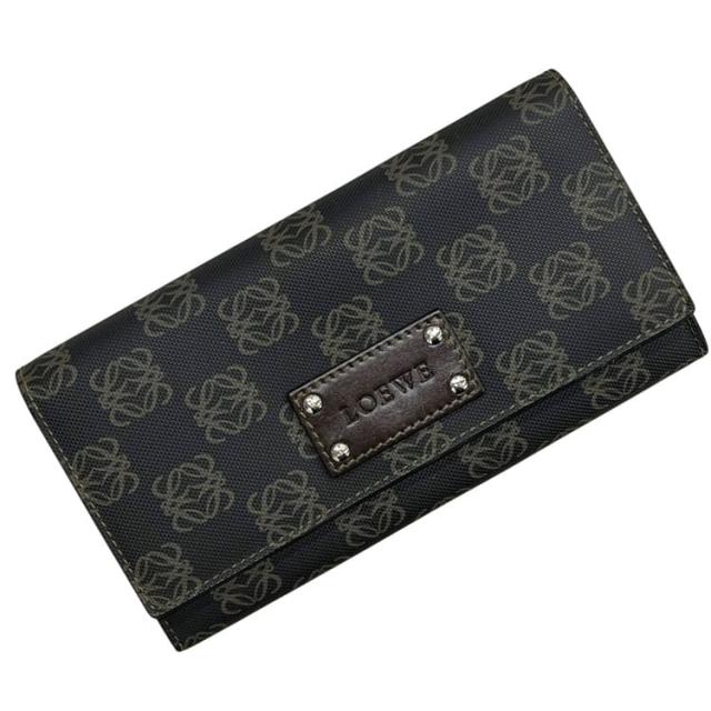 ロエベ 二つ折り 長財布 ダークグレー アナグラム 168 80 966 美品 財布 PVC レザー 中古 LOEWE ロゴ 総柄 ホック ロング ウォレット 小銭入れ有 ヴィンテージ レディース メンズ男女兼用 定番 人気 シンプル