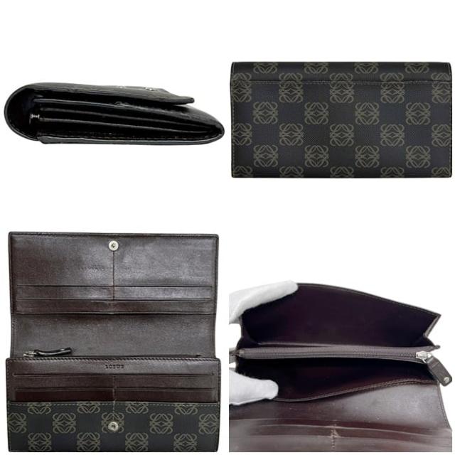 ロエベ 二つ折り 長財布 ダークグレー アナグラム 168 80 966 美品 財布 PVC レザー 中古 LOEWE ロゴ 総柄 ホック ロング ウォレット 小銭入れ有 ヴィンテージ レディース メンズ男女兼用 定番 人気 シンプル_1