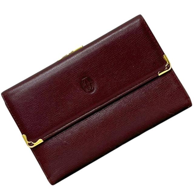 カルティエ 三つ折り 財布 ボルドー マスト ガマグチ 美品 レザー 中古