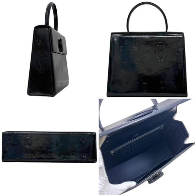 カルティエ ハンドバッグ ダークネイビー ハッピーバースデー 美品 パテント レザー 中古 Cartier トップハンドル フラップ ダークネイビー 紺色 ターンロック ロゴ 総柄 自立 マチ有 レディース 女性 定番 人気 ヴィンテージ_1