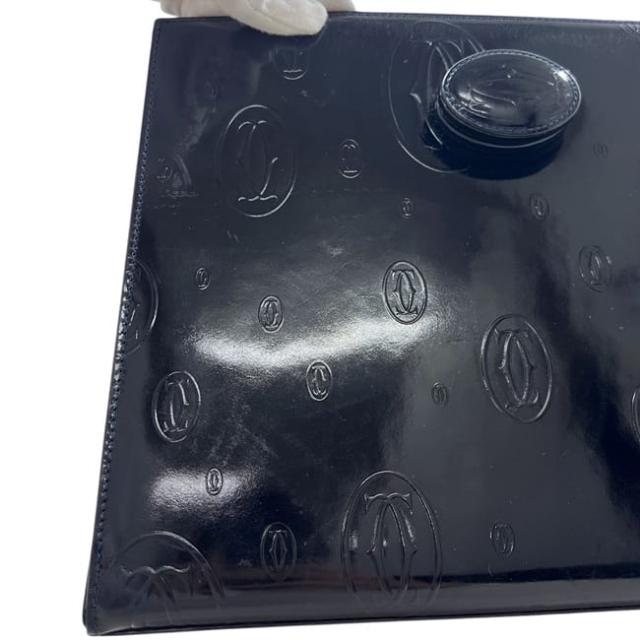カルティエ ハンドバッグ ダークネイビー ハッピーバースデー 美品 パテント レザー 中古 Cartier トップハンドル フラップ ダークネイビー 紺色 ターンロック ロゴ 総柄 自立 マチ有 レディース 女性 定番 人気 ヴィンテージ_4