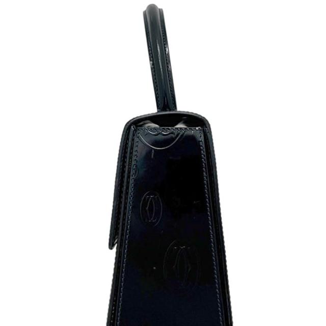 カルティエ ハンドバッグ ダークネイビー ハッピーバースデー 美品 パテント レザー 中古 Cartier トップハンドル フラップ ダークネイビー 紺色 ターンロック ロゴ 総柄 自立 マチ有 レディース 女性 定番 人気 ヴィンテージ_8