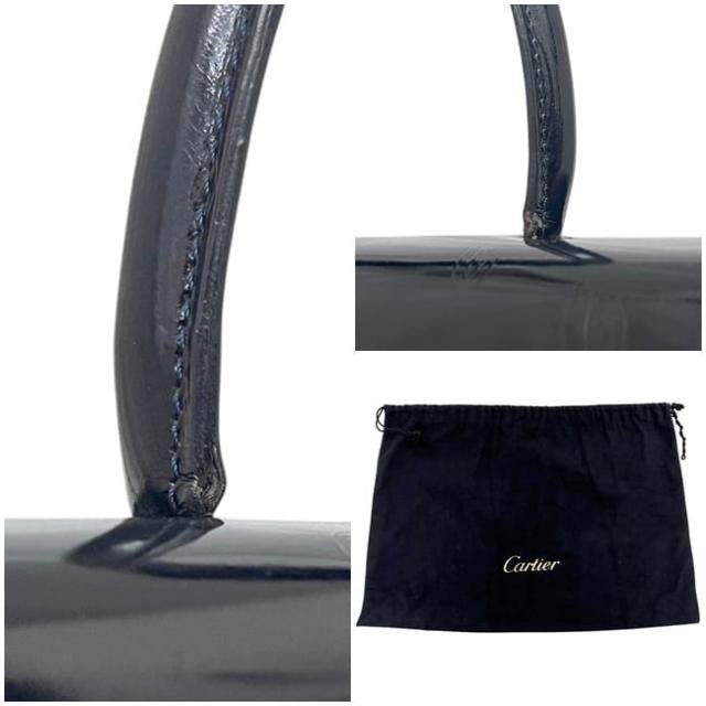 カルティエ ハンドバッグ ダークネイビー ハッピーバースデー 美品 パテント レザー 中古 Cartier トップハンドル フラップ ダークネイビー 紺色 ターンロック ロゴ 総柄 自立 マチ有 レディース 女性 定番 人気 ヴィンテージ_9