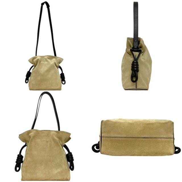 ロエベ 2way 巾着バッグ フラメンコノット ベージュ ダークブラウン フラメンコ 美品 ショルダーバッグ セミショルダー スエード レザー 中古 011505
