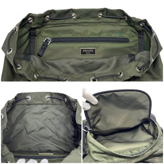 プラダ バックパック リュック カーキグリーン MIMETICO テスート MONTAGN V135 美品 ナイロン レザー 中古 164_4