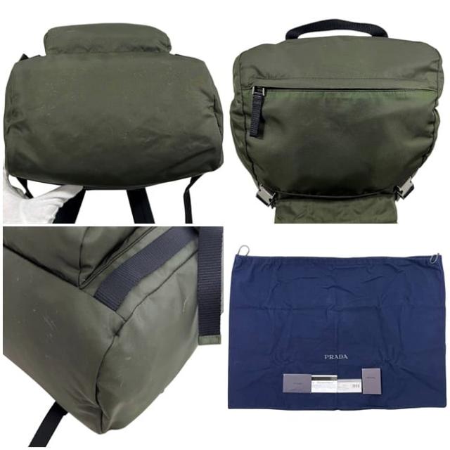 プラダ バックパック リュック カーキグリーン MIMETICO テスート MONTAGN V135 美品 ナイロン レザー 中古 164_6