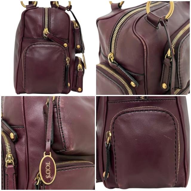 トッズ ハンドバッグ マルチポケットバッグ ボルドー 美品 レザー 中古_3