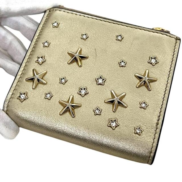 ジミーチュウ 二つ折り 財布 ゴールド 金色 HANNI U AUR OO0955 美品 星 レザー スタッズ 中古 JIMMY_7
