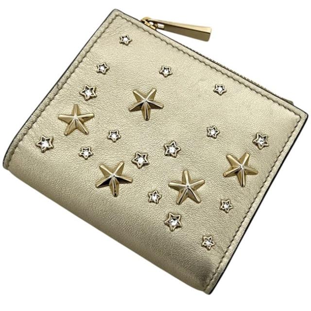ジミーチュウ 二つ折り 財布 ゴールド 金色 HANNI U AUR OO0955 美品 星 レザー スタッズ 中古 JIMMY_8