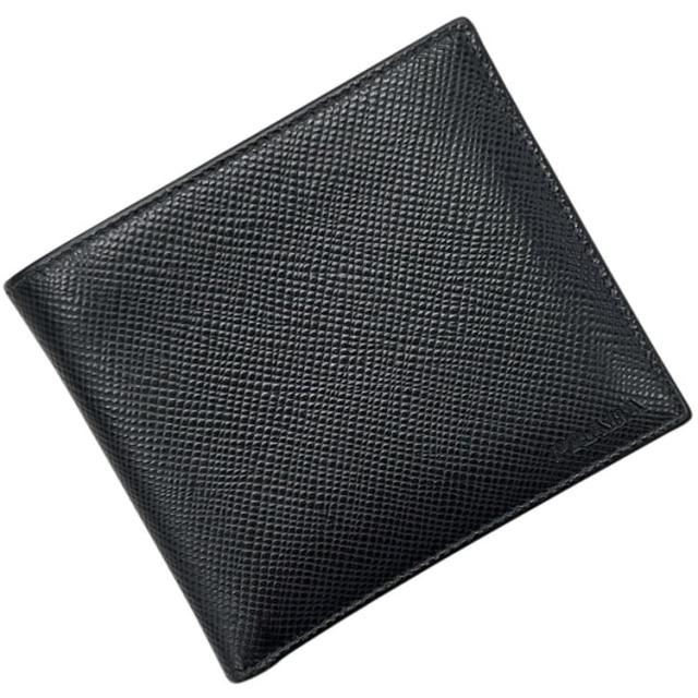 プラダ 二つ折り 財布 ブラック NERO 黒 2MO738 美品 サフィアーノ レザー CUIR 中古 62 A